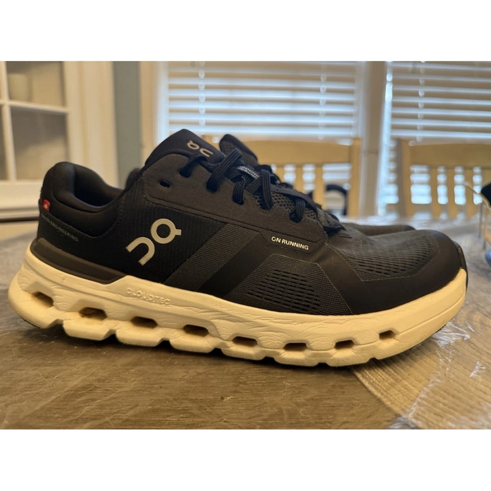 On Running Men's Black and Cream Athletic Shoes